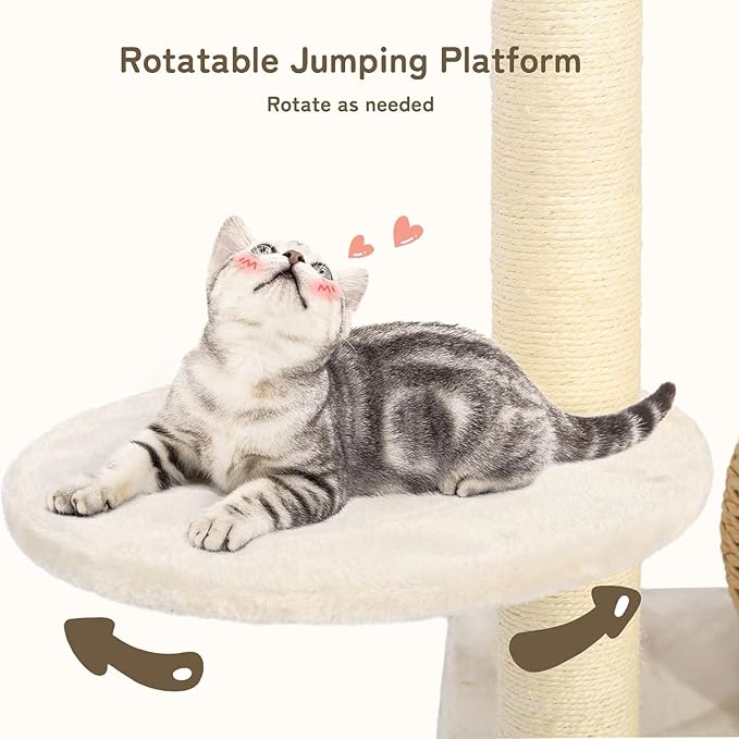 KAMABOKO Modern Cat Tree, 39" Tall Cat Trees for Kittens Climb Play & Rest, Cat-Tree for Indoor Cats w/Natural Sisal Scratching Posts, Hand-Woven Condo & Top Perch