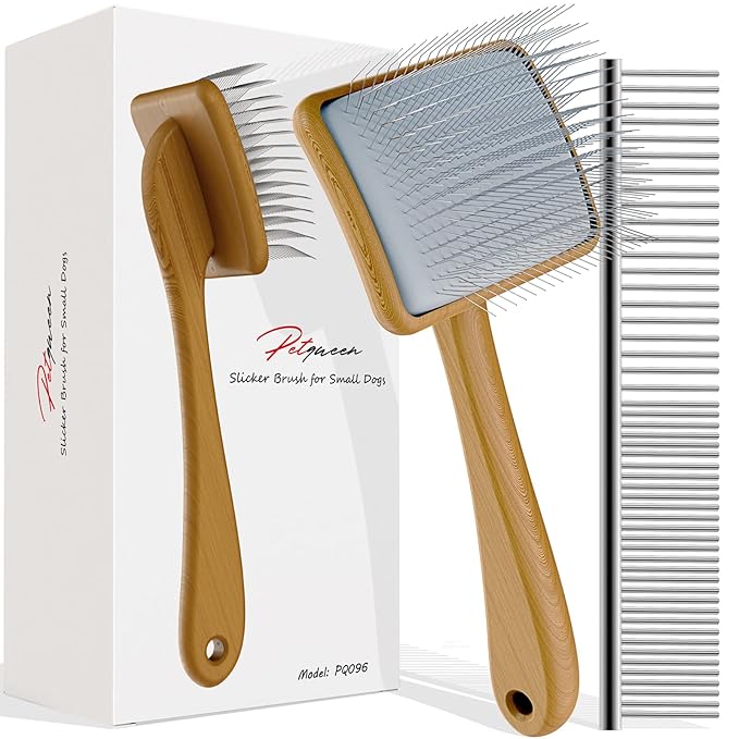 Slicker Brush for Dog, Doodles and Poodle Brush, for Tangles, Fluff Coat, Curly Hair Pets, Remove Loose Fur, Matts, Undercoat, Double Coat, 24mm Pins, 3.5''*2.4'' Head, Medium Size, Wood