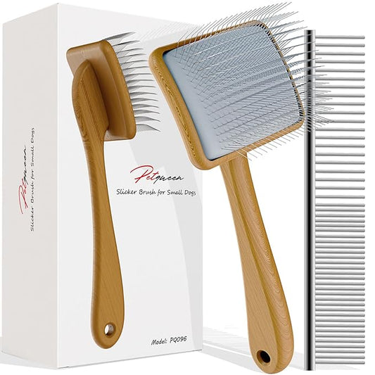 Slicker Brush for Dog, Doodles and Poodle Brush, for Tangles, Fluff Coat, Curly Hair Pets, Remove Loose Fur, Matts, Undercoat, Double Coat, 24mm Pins, 3.5''*2.4'' Head, Medium Size, Wood