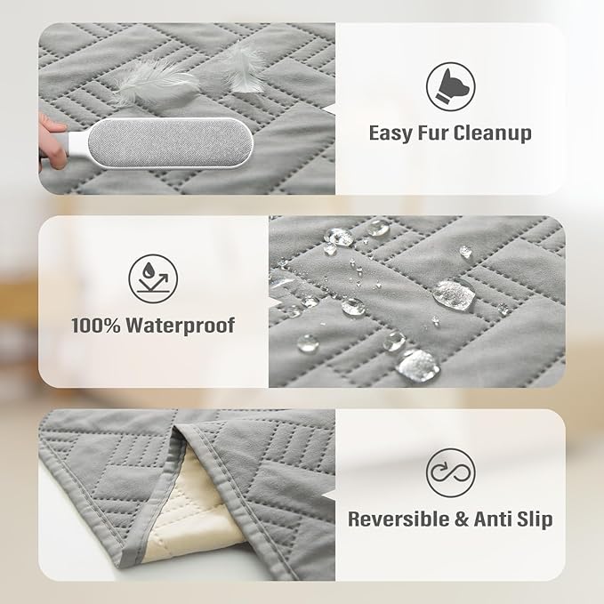 BOCTOPUG Dog Bed Cover for Pets Blankets Rug Pads for Couch Protection Waterproof Bed Covers Dog Blanket Furniture Protector Reusable Changing Pad (Light Grey+Ivory, 82"x82")