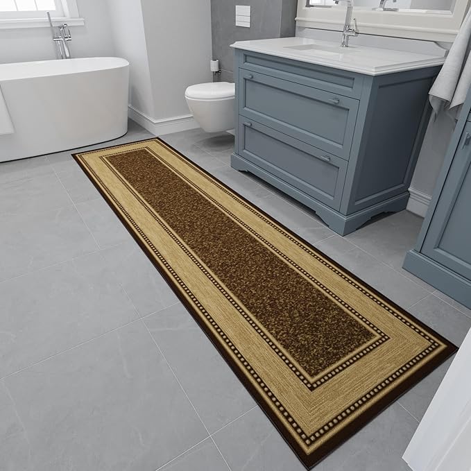 Ottomanson Hallway Runner Rug 2'7" x 9'10" Non Slip Border Area Rugs Easy to Clean Laundry Rug Runner Durable & Pet Friendly Floor Carpet Runners for Hallways Entryway Living Room Kitchen, Brown