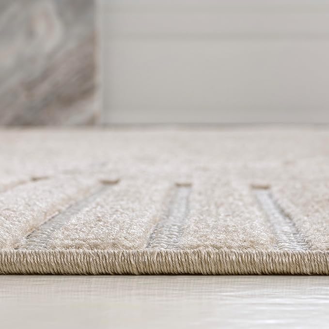 JONATHAN Y Nordby High-Low Arch Striped Indoor/Outdoor Area Rug, 4x6, Beige/Cream, for Patio, Backyard, Living Room, Bedroom, Office, Hose-Washable (SCN104E-4)
