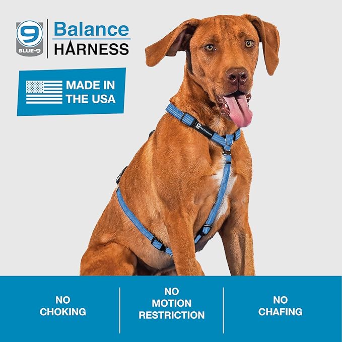 Blue-9 Reflective Buckle-Neck Balance Harness, Fully Customizable Fit No-Pull Harness with 3M Reflective Stitching, Ideal for Dog Training and Obedience, Made in The USA, Blue, Medium/Large