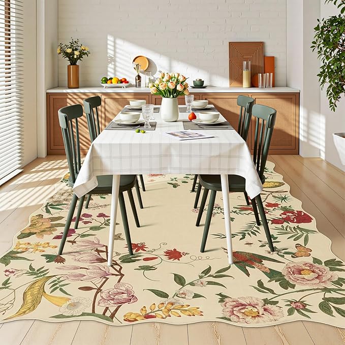 Rugflix 5x7 Floral Area Rug for Living Room, Bedroom, Machine Washable Rugs with Non-Slip Backing, Indoor Low Pile Carpet for Dining Room, Nursery, Kids Pet Friendly