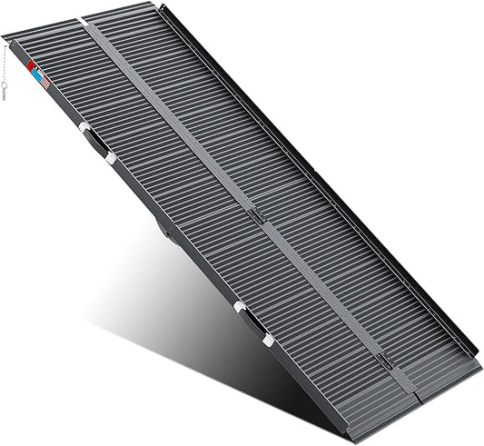 Black Portable Wheelchair Ramp, 7FT No-sew Non-Slip Aluminum Wheelchair Ramp, Folding Portable Wheelchair Ramps for Home, Weight Capacity Up to 800 LBS, Loading Dock Plates