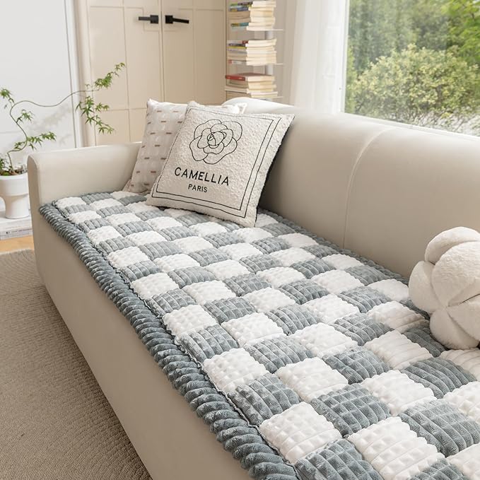 Couch Cover for Dogs Washable, Fuzzy Pet Cover for Sofa, Covers for 3 Cushion Couch Pet-Friendly, Non Slip Dog Bed Mat Dog Blanket (Bluegrey, 27.6x59.06 inch)