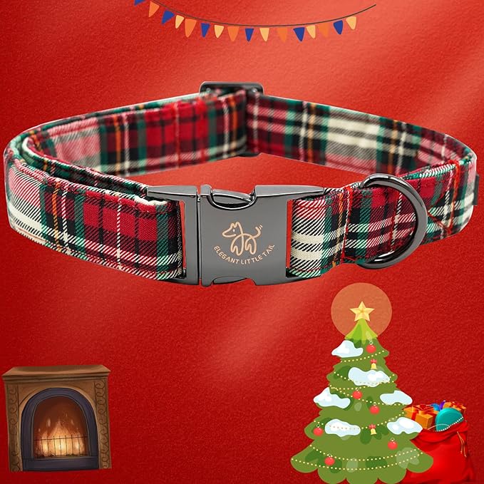 Elegant little tail Dog Collar, Christmas Red Plaid Pet Collar Cute Dog Collars Male or Female Pet Gift Adjustable Dog Collar for Medium Dogs