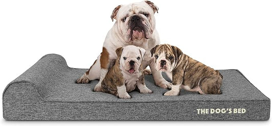 The Dog’s Bed Orthopedic Memory Foam Dog Bed with Headrest, Linen Fabric, Grey Linen, XL, 4-Inch