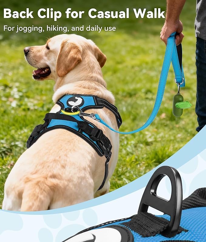 Joytale No Pull Dog Harness for Extra Large Dogs, Reflective Pet Vest with Front Clip, Adjustable Soft Padded Harnesses with Easy Control Handle for Training and Walking, Sky Blue, XL