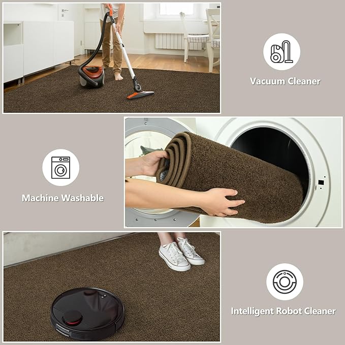 DweIke 5x7 Light Brown Area Rugs for Bedroom, Super Soft Living Room Rug, Thickened Memory-Foam Throw Carpet, Non-Slip and Washable Carpets for Kids Boys Girls Room Dorm Nursery Home Decor