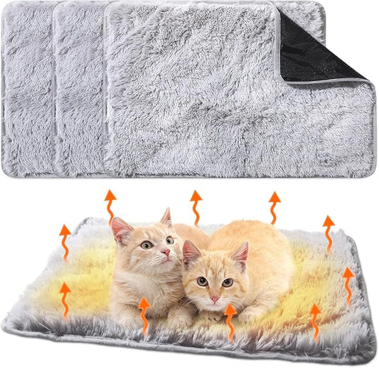 4 Pack Self Warming Cat Pad Self Heating Cat Mat Thick Faux Fur Plush Pet Bed Thermal Washable Dog Mat Anti Slip Bottom for Outdoor Indoor Pets(Grey,19" X 29")