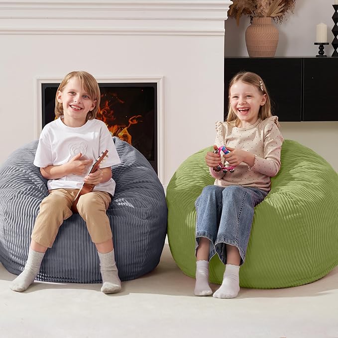 Homguava 2FT Bean Bag Chair,Teardrop Bean Bags Small Beanbag Chair with Memory Foam Filled and Ultra Soft Corduroy Cover for Living Room, Bedroom(Green)