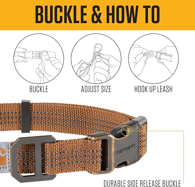 Carhartt Nylon Webbing Dog Collar, Fully Adjustable W/Durable Side Release Buckle, Light Moss, Medium
