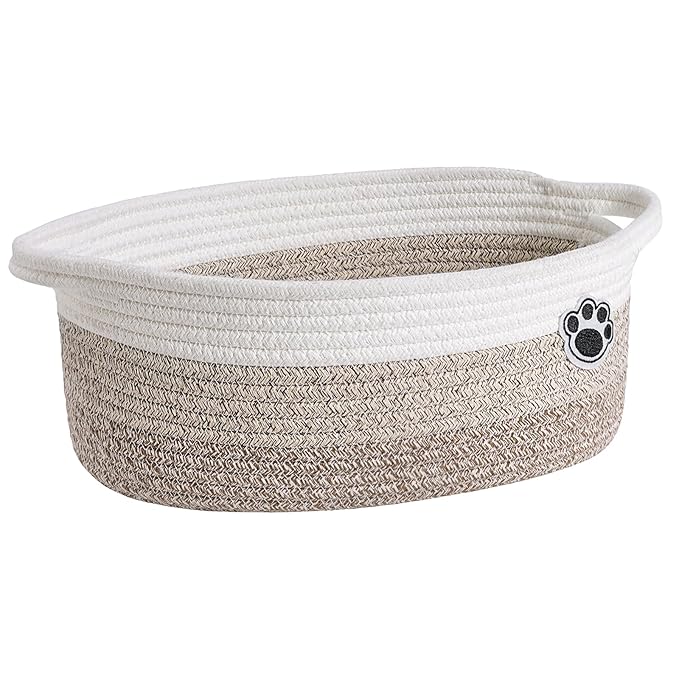 Dog Toy Basket Small Gift Basket for Baby, Woven Storage Baskets for Dog Cat, Nursery Storage Baskets for Diapers, Towels, 12"x 8" x 5" Mixed-Brown