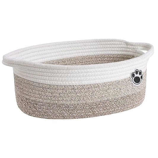 Dog Toy Basket Small Gift Basket for Baby, Woven Storage Baskets for Dog Cat, Nursery Storage Baskets for Diapers, Towels, 12"x 8" x 5" Mixed-Brown