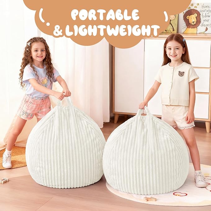 Homguava 2Pcs of 2FT Bean Bag Chair, 2' Small Bean Bags with Memory Foam Filled, Beanbag Chairs with Machine Washable Cover Dutch Corded Plush Cover for Classroom,Living Room,Bedroom-White