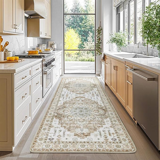LBRO2M Boho Runner Rug 2X6 Hallway Rug Non Slip Washable Runners for Hallways, Bedroom, Kitchen Laundry Room Pet Friendly Area Rugs (2X6, Cream)