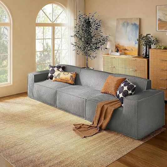Marsail Modular Sectional Sofa, 111" I-Shaped Modular Sectional Couch with Deep Seat, Freely Combinable Sectional Cloud Sofa for Living Room, No Assembly, Plush Corduroy Fabric, Grey