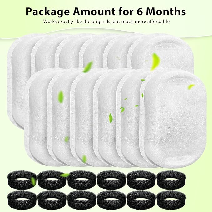 Cat Water Fountain Filters - 24 Pack Cat Fountain Filters for 3.2L/108oz & 2L/67oz Pet Water Fountains, Three-Layer Filtration Replacement Filter(12+12 Pack), Package Amount for 6 Months