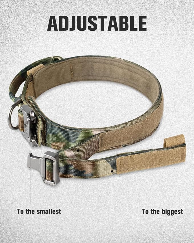 Joytale Tactical Dog Collar with Handle, Adjustable Heavy Duty Military Collar with 2 Patches for Training, Suitable for Large Dogs, Camouflage, L