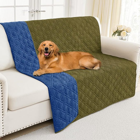 Smiry Reversible Waterproof Couch Covers for Sofa, Washable Dogs Pet Couch Covers for 3 Cushion Sofa Pet Friendly, Water Resistant Furniture Protector Slipcover, Geometric (68"x82", Green/Navy)