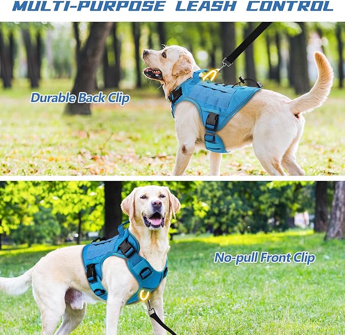 WINGOIN Blue Tactical Dog Harness for Large Dogs, Heavy Duty No Pull Dog Harness with Handle, Adjustable Reflective Military K9 German Shepherd Big Size Dog Vest for Walking, Training, Hunting (L)