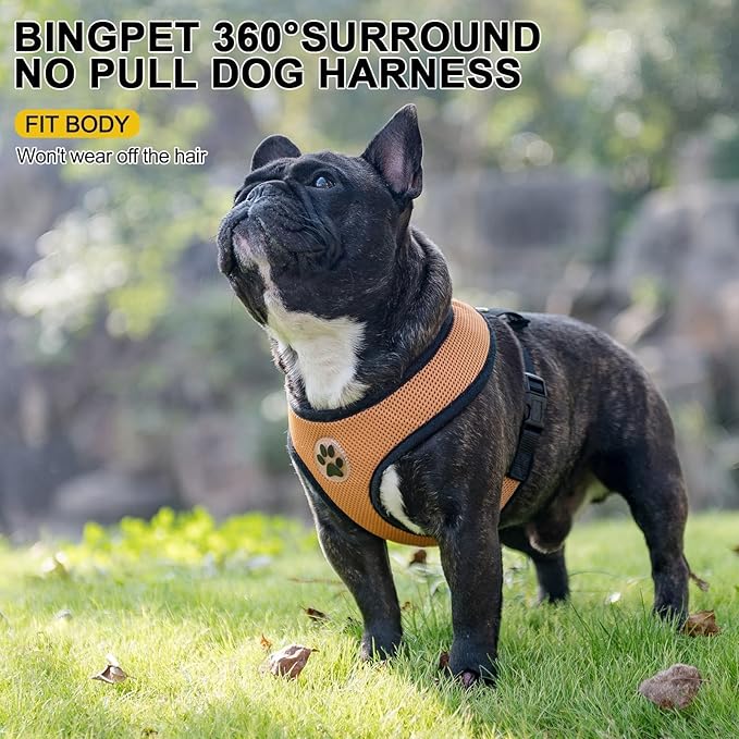 BINGPET No Pull Dog Harness, Soft Mesh Breathable All Weather Vest, Safety Protection Design, Durable Adjustable Step-in Easy Walk Dog Harness for Extra Large Dogs (Beige, XL)
