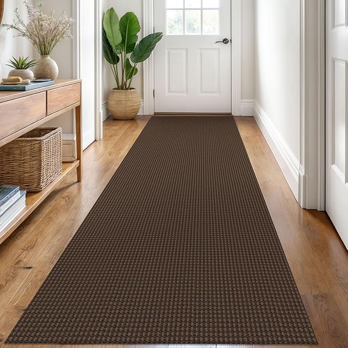 KOZYFLY Runners for Hallways 3x8 ft Washable Kitchen Runner Non Slip Rubber Backed Hall Runners Cotton Entryway Runner Rugs Floor Carpet for Indoor Backdoor Bedroom Kitchen, Reddish Brown/Coffee
