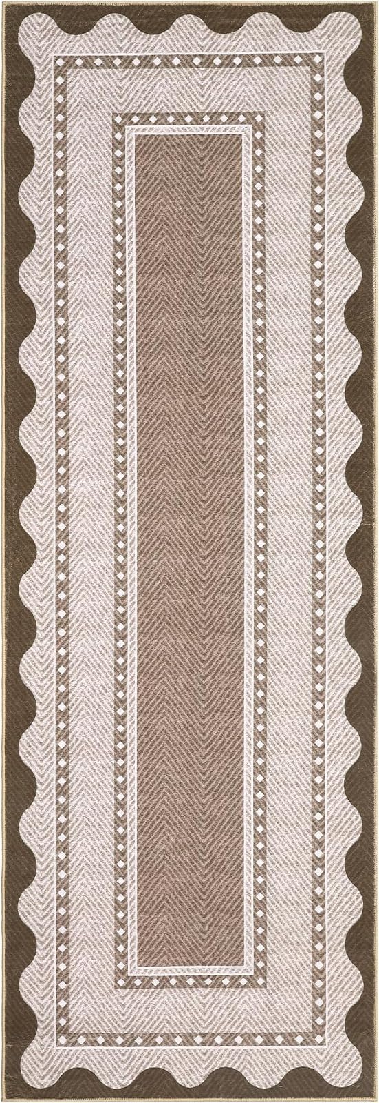GarveeHome Hallway Runner Rug 2x6 Washable Modern Neutral Area Rug, Non Slip Low Pile Border Kitchen Mats for Floor, Contemporary Stain-Resistant Soft Accent Carpet for Bedroom, Entryway, Red Brown