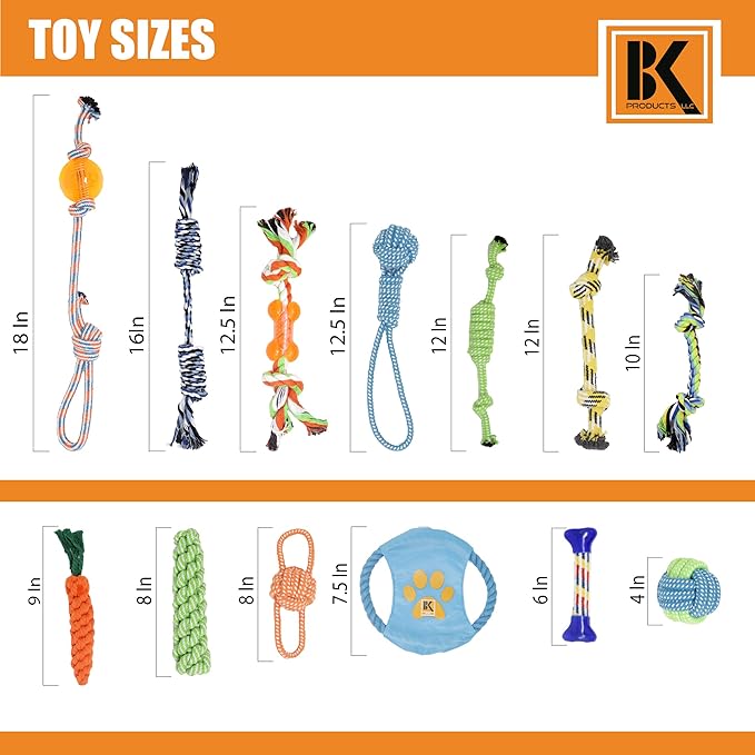 Puppy Toys, Box of 13 Puppy Dog Rope Chew Toys Designed for Playtime, Made for Chewing, Teething, and Calming Anxiety in New Puppies and Small Dogs, Bundle Includes a BONUS Storage Bag