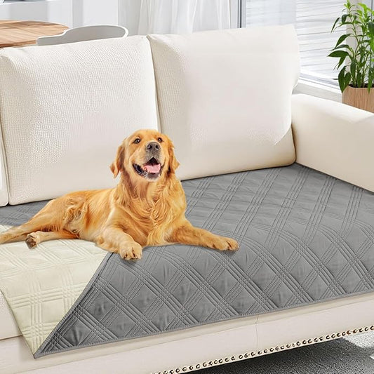 hyha Waterproof Dog Blanket, Reversible Pet Bed Blanket, Soft Sofa Couch Cover for Dogs Washable, Waterproof Pet Couch Covers for Sofa Puppy Cats Furniture Protector(30"x70", Grey/Beige)