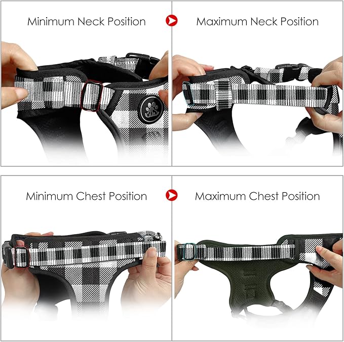 NESTROAD Dog Harness (Checkered Black,S) with Leash, Reflective, Adjustable, Soft Padded, Easy Control Handle, for Small Dogs, Front & Rear Clip Design
