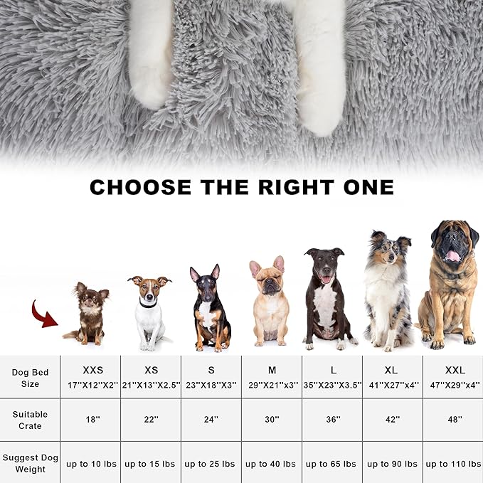 Bedfolks Waterproof Crate Bed, Plush Dog & Cat Kennel Pad with Removable Cover, Faux Fur, Washable, 23"x18", Solid Light Grey