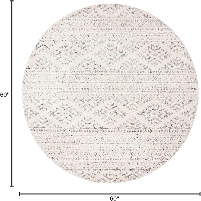 SAFAVIEH Tulum Collection Area Rug - 5' Round, Ivory & Grey, Moroccan Boho Tribal Design, Non-Shedding & Easy to Clean, Ideal for Living Room, Bedroom, Dining Space (TUL272A)