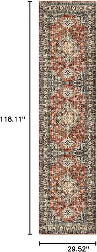 Lahome Oriental Hallway Runner Rug, 2.5x10 Washable Runner Ultra-Thin Hallway Rug for Bedroom Entryway, Soft Long Carpet for Kitchen Bathroom ?랰aundry Room, Brick Red