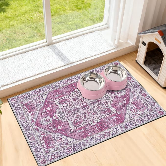 famibay Dog Food Mat, Absorbent Cat Dog Mats for Food and Water, No Stains Quick Dry Pet Cat Bowl Mats with Non Slip Backing, Boho Pet Feeding Mat for Floor Waterproof 12"x20"
