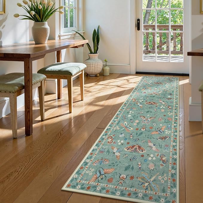 Lahome Insect Washable Runner Rug, 2x6 Kitchen Runners for Hallways 6 Feet Non Slip, Soft Laundry Room Rug Ultra-Thin Long Carpet for Bathroom Bedroom Entryway, Green