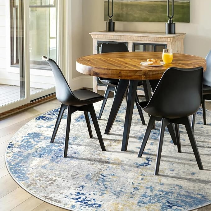 Lahome Modern Abstract Round Rug - 6Ft Large Blue Living Room Rug Washable 6x6 Circle Rugs for Bedroom Dining Room, Contemporary Indoor Office Carpet for Entryway Kitchen Table Home Nursery