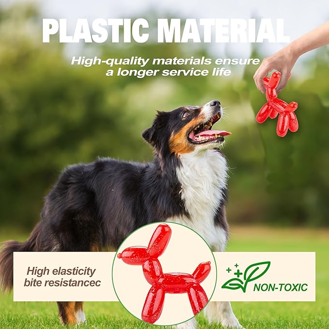 Durable Dog Chew Toy – Balloon Dog Shape, 4.72” for Small & Medium Dogs, Tough Plastic, Interactive Chew Toy for Boredom & Dental Health（Red）
