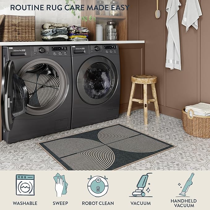 Lahome Rainbow Indoor Door Mat, 20"x32" Small Black Rugs for Entryway Kitchen Neutral Area Rug, Farmhouse Non Slip Non Shedding Lightweight Floor Carpet for Front Porch