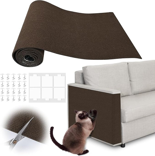 Cat Scratch Furniture Protector - 78.7" x 13.8" Trimmable Self-Adhesive Cats Claws Scratch Pads, DIY Cat Climbing Couch Protector for Scratch Post Cat Tree Replacement Indoor (Brown)