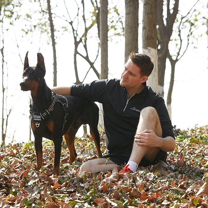 BUMBIN Tactical Dog Harness for Medium Dogs, No Pull, Reflective, Adjustable, Black, M(Neck:16-20", Chest:17-27")