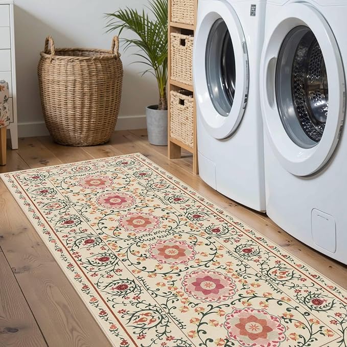 2x5 Floral Runner Rug, Washable Runners for Hallways, Yellow Vintage Boho Kitchen Rugs, Non Slip Runner Carpet for Indoor Hallway, Kitchen, Laundry Room and Bathroom(Yellow 2x5ft)