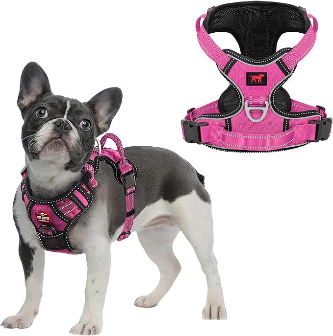 Tuff Pupper No Pull Easy Walk Dog Harness | Heavy Duty Pet Vest | Front & Back Leash Clips | Strong Safety Handle | Reflective Anti Pull Vest | Comfortable Padded Escape Proof Harness (Small, Pink)