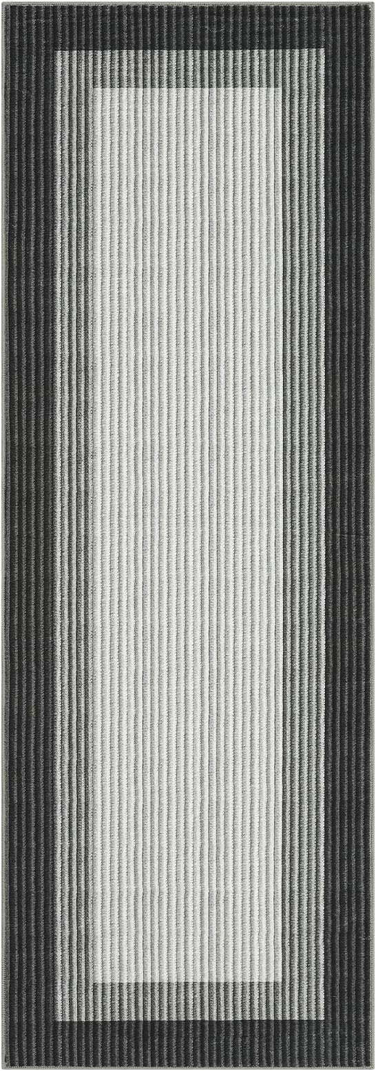 GarveeHome Entryway Bathroom Rug 2x6 Runner Modern Bordered Washable Rug, 2x6 Runner Kitchen Rug for Hallway Non-Slip Low-Pile Soft Runner Carpet for Bedroom Laundry Room, Grey