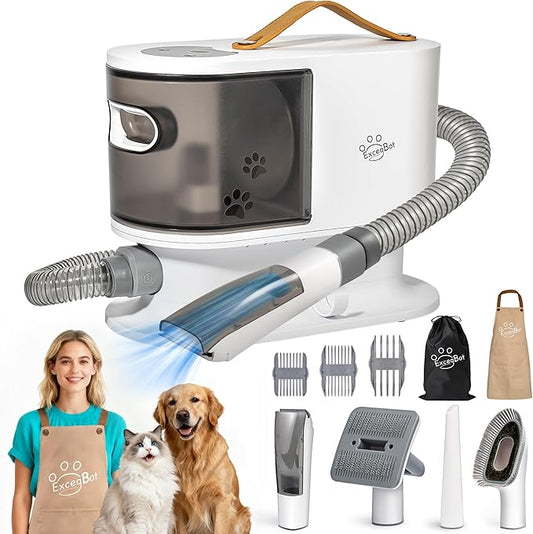 Pet Grooming Vacuum for Dogs & Cats, 12kPa Strong Suction, ≤50dB Quiet, 2L Dust Cup, 5-in-1 Grooming Kit with Ceramic Clippers, 6 Guide Combs, Vacuum for Shedding & Long-Haired Breeds