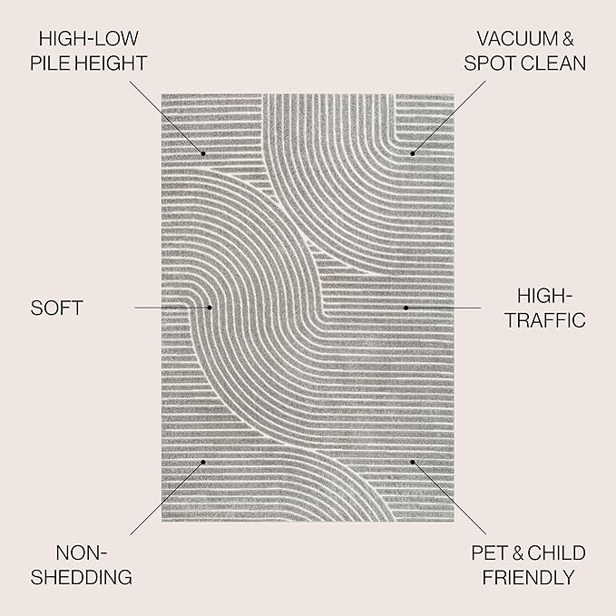 JONATHAN Y Hallie High-Low Curve Gray/Ivory 8x8 Square Indoor/Outdoor Area Rug, Minimalist, Pet Friendly, Non-Shedding, Stain Resistant, Hose-Washable for Backyard, Patio, Porch (SCN100A-8SQ)