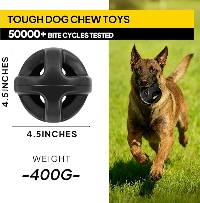 PetiFine Indestructible Dog Ball,Tough Dog Toys for Aggressive Chewers,Non-Toxic Natural Rubber, Chew,Tug & Fetch,Dog Ball Toy for Medium Large Breeds,4.5”(Black)