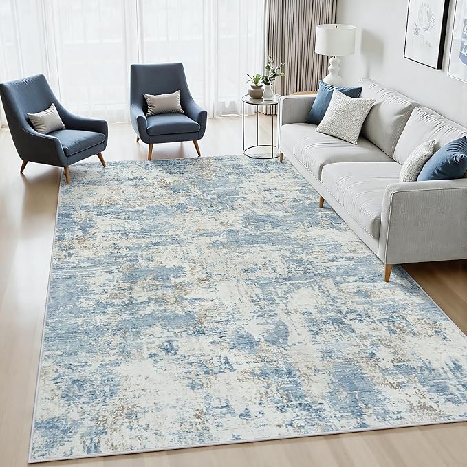 5x7 Area Rugs Living Room Rug Modern Abstract Neutral Washable Rugs Non Slip Soft Carpet Large Area Rug Low Pile Stain Resistant Non Shedding for Bedroom Nursery Dining Room Home Office Blue