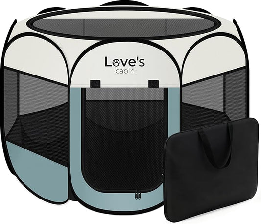 Love's cabin Pet Puppy Dog Playpen, Small Dog Tent Crates Cage Indoor/Outdoor, Portable Playpen for Cat, Foldable Pop Up Dog Kennel Playpen with Carring Case, Removable Zipper Top, Moss Green